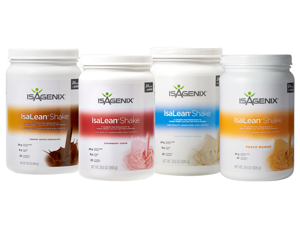 A range of different Isagenix IsaLean Shake flavours