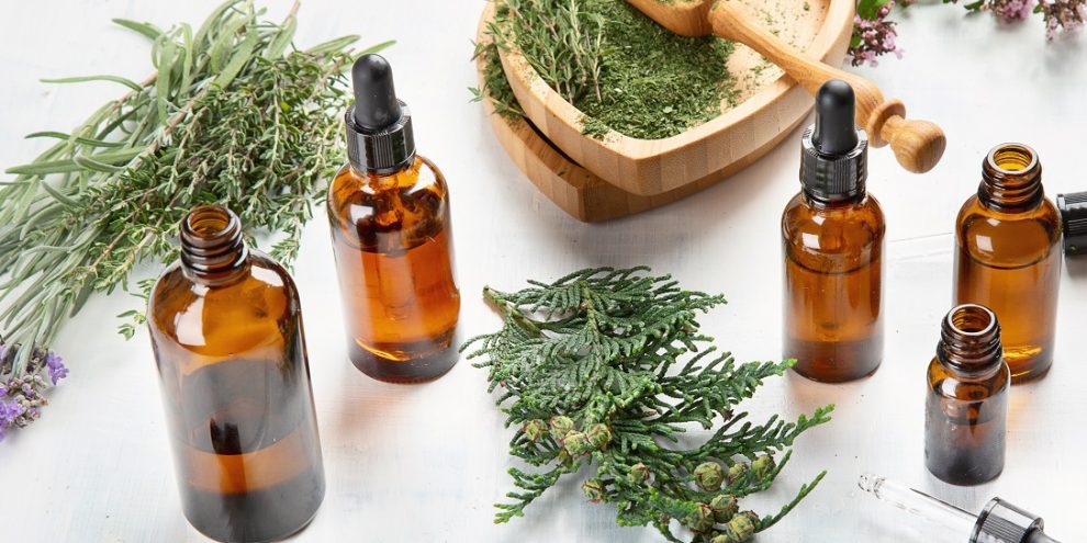 Bottles of essential oils