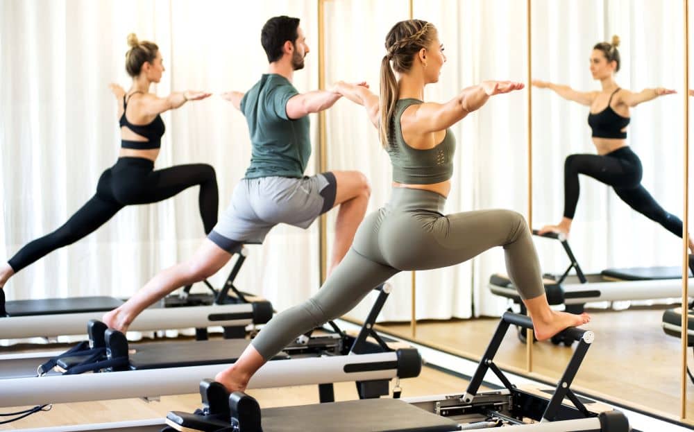 Pilates class in the gym.