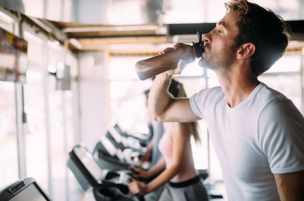 Hydrating during workout.